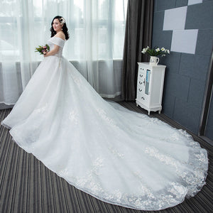 Large-size wedding dress 2019 new Korean simple bride shoulder trailing 200 kg fat mm fattening increase