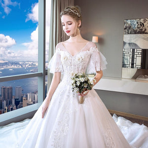 dress 2019 new trailing pregnant women the bride bigger sizes show thin shoulder a word V lords yarn's wedding dress