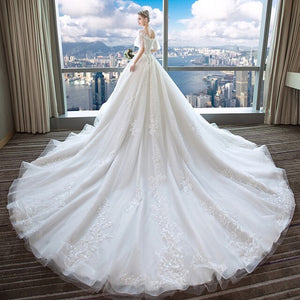 dress 2019 new trailing pregnant women the bride bigger sizes show thin shoulder a word V lords yarn's wedding dress