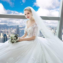 Load image into Gallery viewer, dress 2019 new trailing pregnant women the bride bigger sizes show thin shoulder a word V lords yarn&#39;s wedding dress