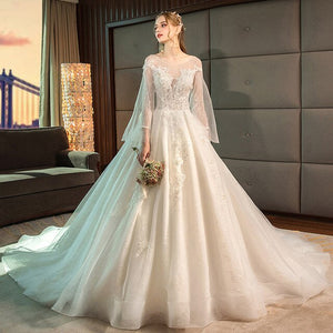 Wedding dress 2019 new Hepburn sizes shake the same bride pregnant women Mori wore a word shoulder tail