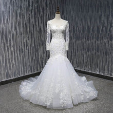 Load image into Gallery viewer, Lover Kiss Vestido De Noiva Transparent Long Sleeve Wedding Dresses Luxury Lace Bride Dress Gown Beaded Sexy robe mariage sirene
