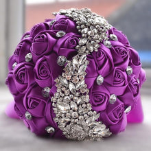 Load image into Gallery viewer, Silver Wedding Bouquet Red Flower Bouquet Bridal Purple Satin Rose Bouquet Bridesmaid Pink Flower New Luxury Cristal Weeding